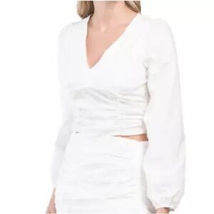 Emory Park Long Sleeve Ruched Front Top White Size S